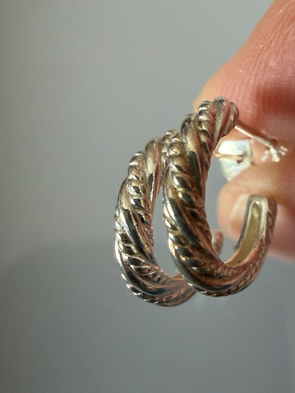 Vintage 925 sterling silver textured Huggies semi hoops earrings